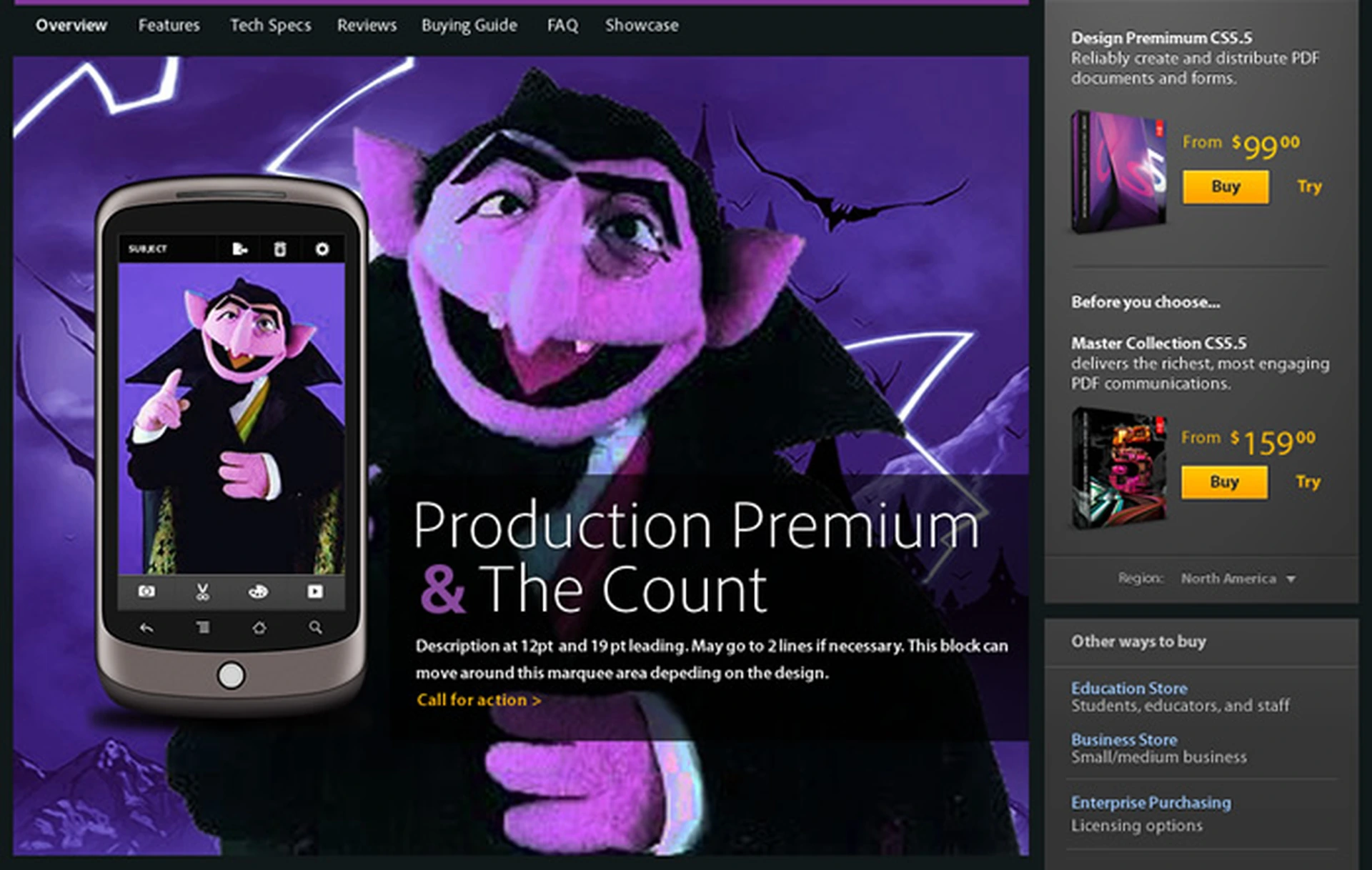 Production Premium running Adobe & campaign featuring The Count