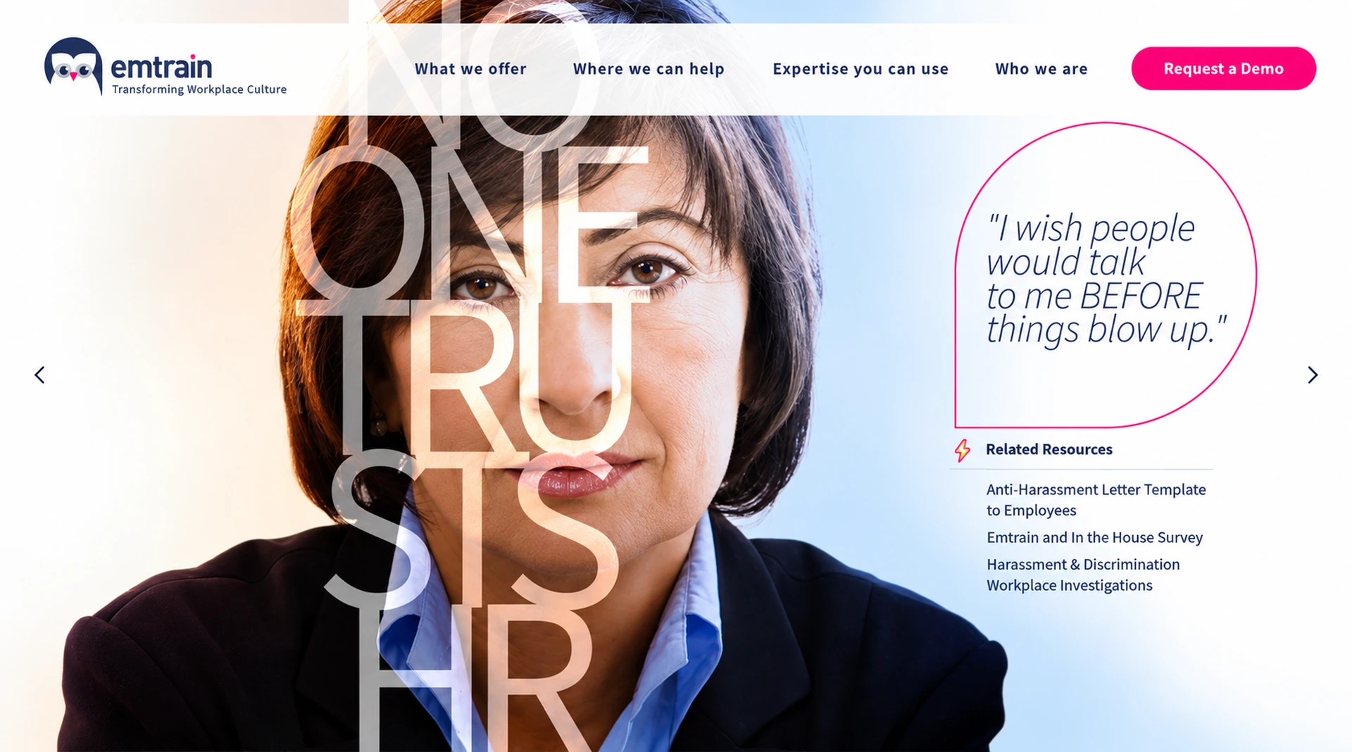 Emtrain.com homepage focusing on HR persona
