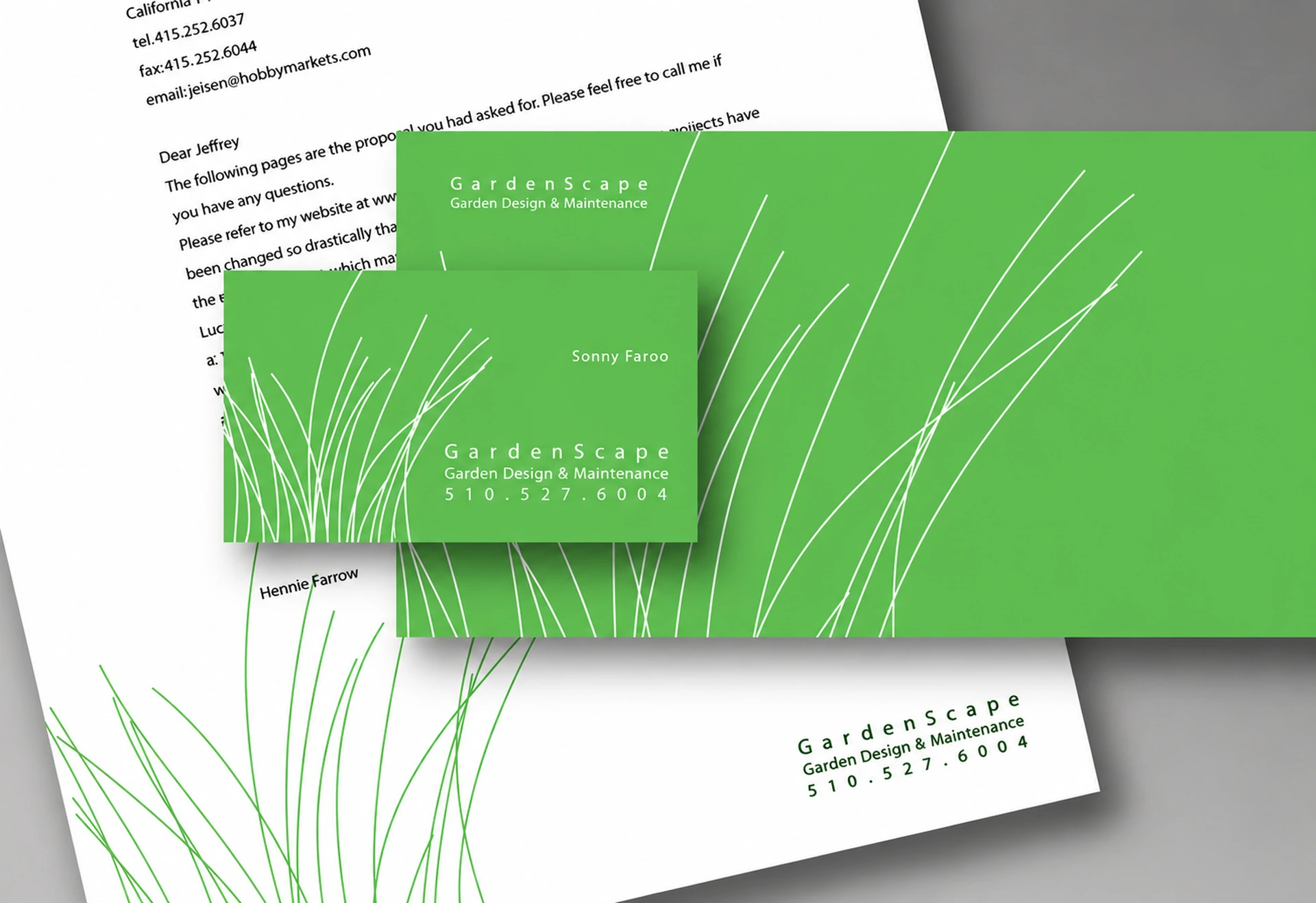 GardenScape: Logo design and collateral system for a landscape designer.