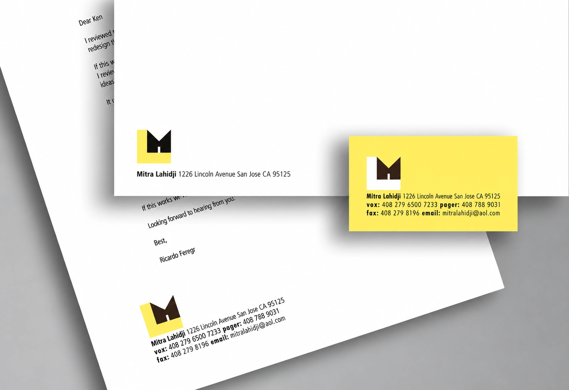 Mitra Lahidji: Logo design and collateral system for a real estate agent.