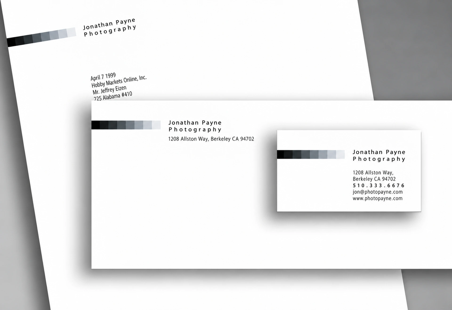 Jonathan Payne: Logo design and collateral system for a photographer.