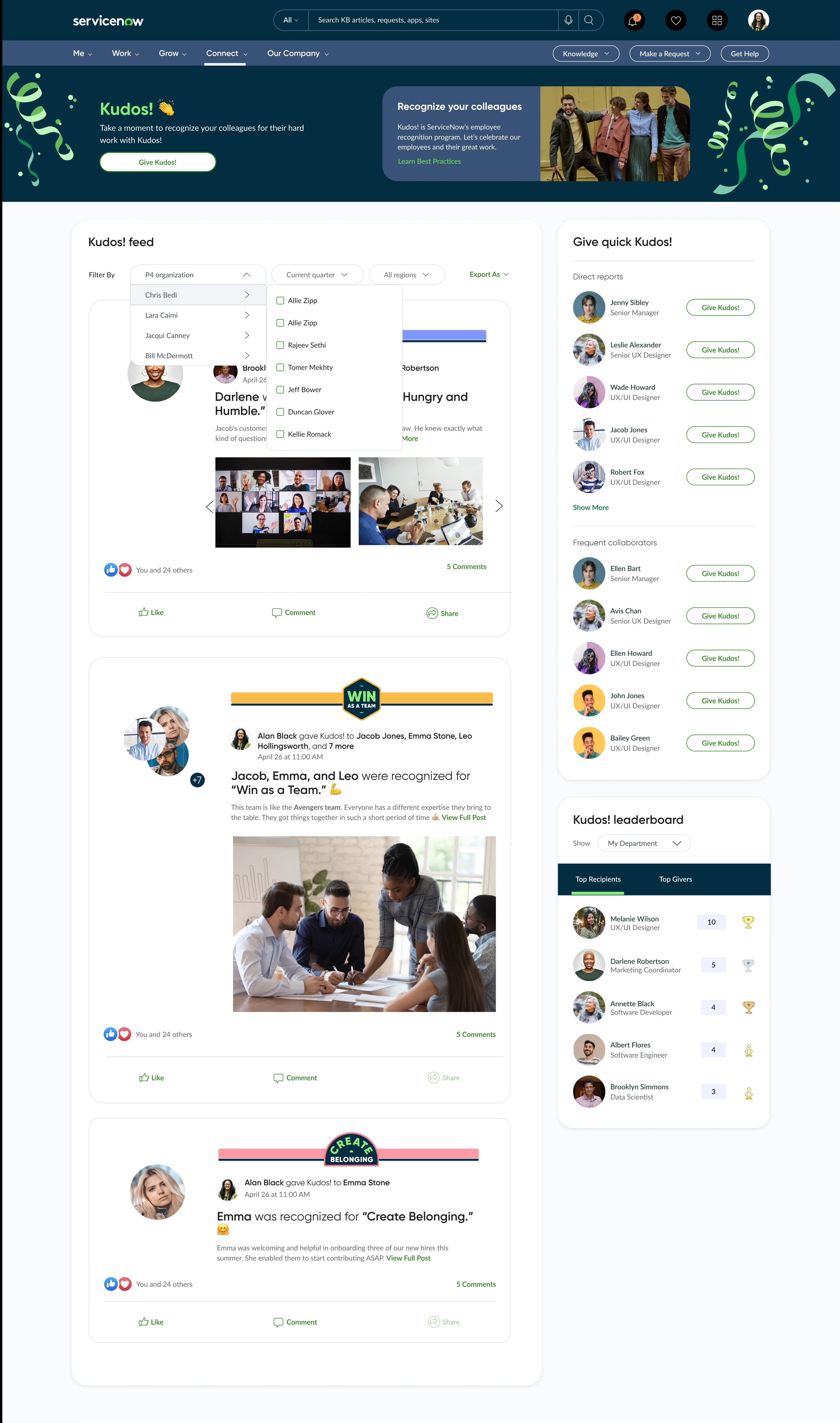 Kudos landing page