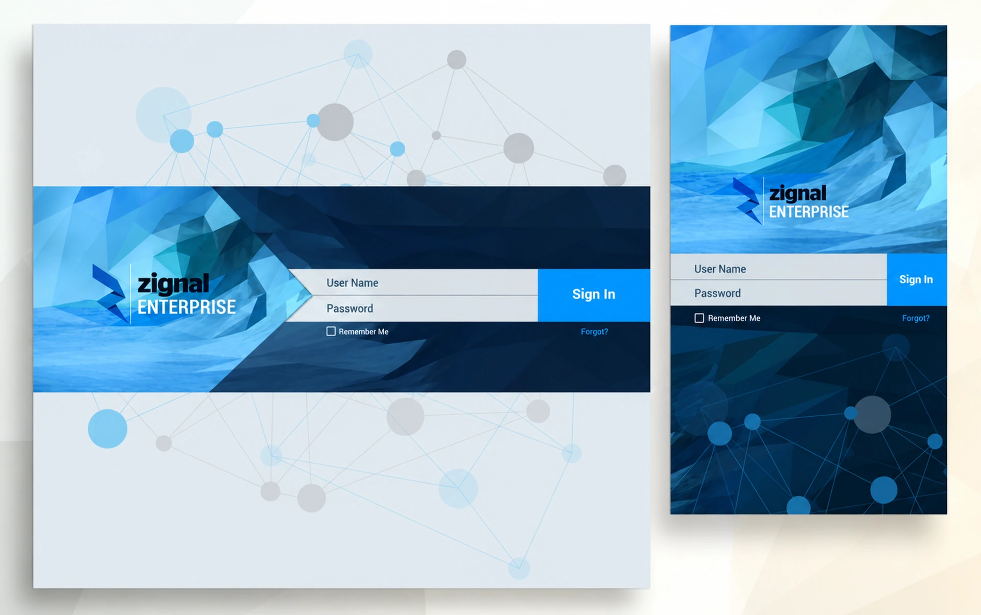 Zignal Enterprise signin desktop and mobile screens